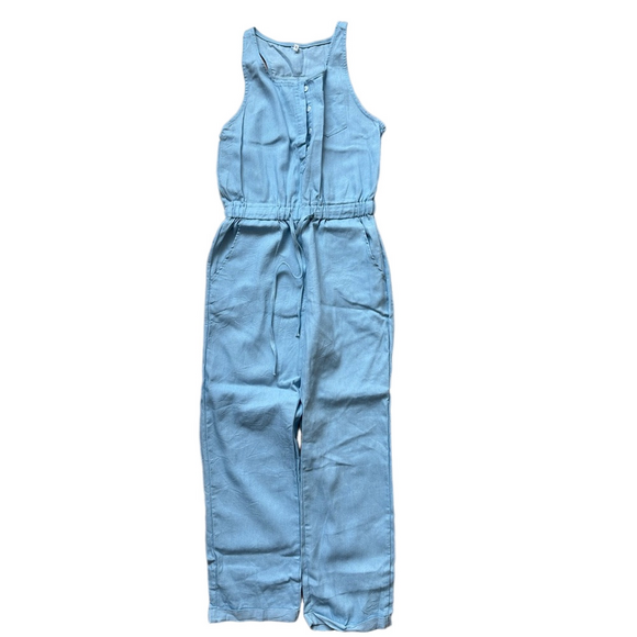 Pants - Chic Light Blue Jumpsuit with Button Front